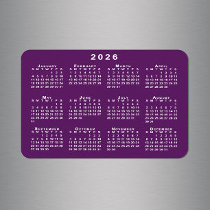 Ímã Calendário branco 2026 no Modelo de fundo roxo