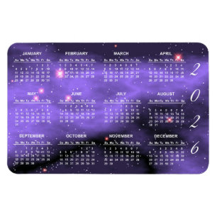 Ímã Calendário da Galáxia de Espaço Roxo 2026