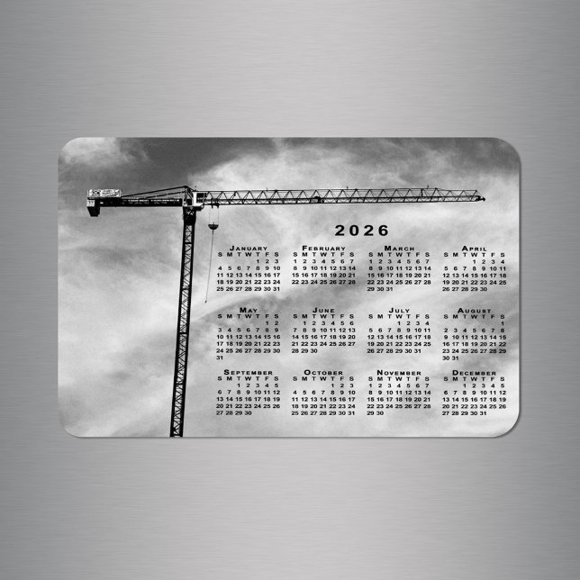 Ímã Calendário da legal Crane de Construção 2026 (Cool Construction Crane Photo 2026 Calendar Magnet in situ)