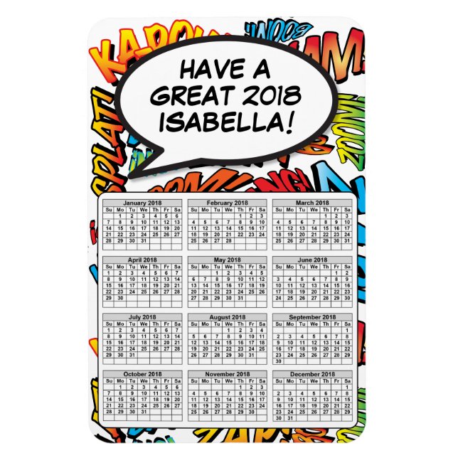 Ímã Calendário de 2018 da Bolha de Fala do Pop Art de  (Vertical)