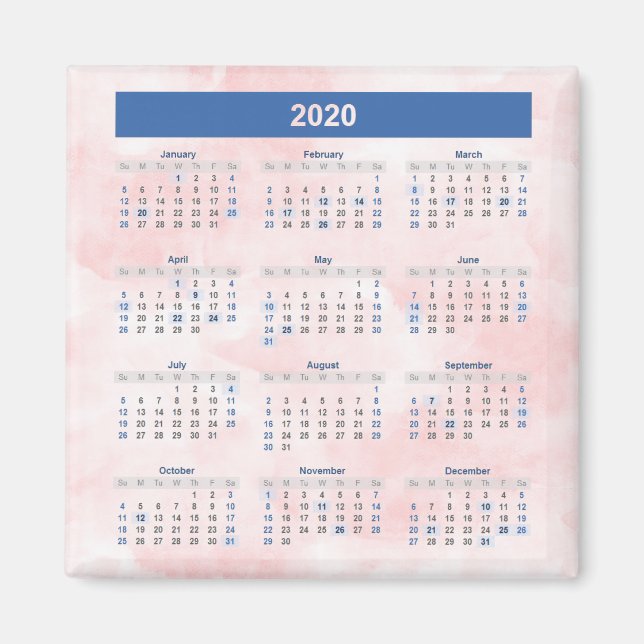 Imã Calendário de 2020 Anos (Frente)