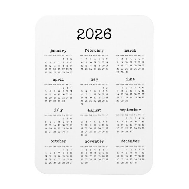 Ímã Calendário de 2023 com fonte minimalista de máquin (Vertical)