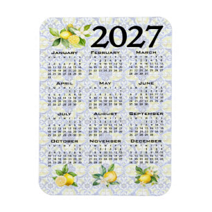 Ímã Calendário de 2027 Limões Azulejos Italianos Medit