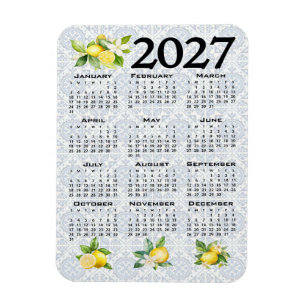Ímã Calendário de 2027 Limões Azulejos Mediterrâneos I