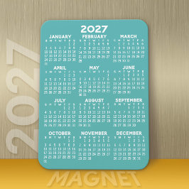 Ímã Calendário de 2027 - Moderno, Mínimo Aqua e Branco