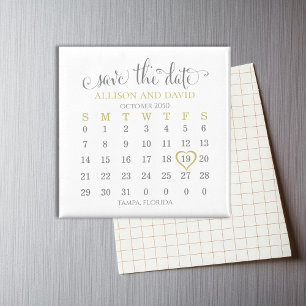 Imã Calendário de 5 Linhas Douradas Salvar a Data Cas