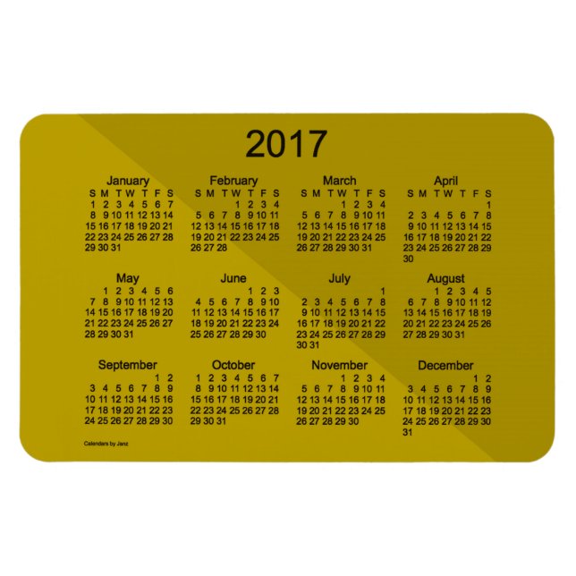 Ímã Calendário de Arte em Ângulo Dourado 2017 por Janz (Horizontal)