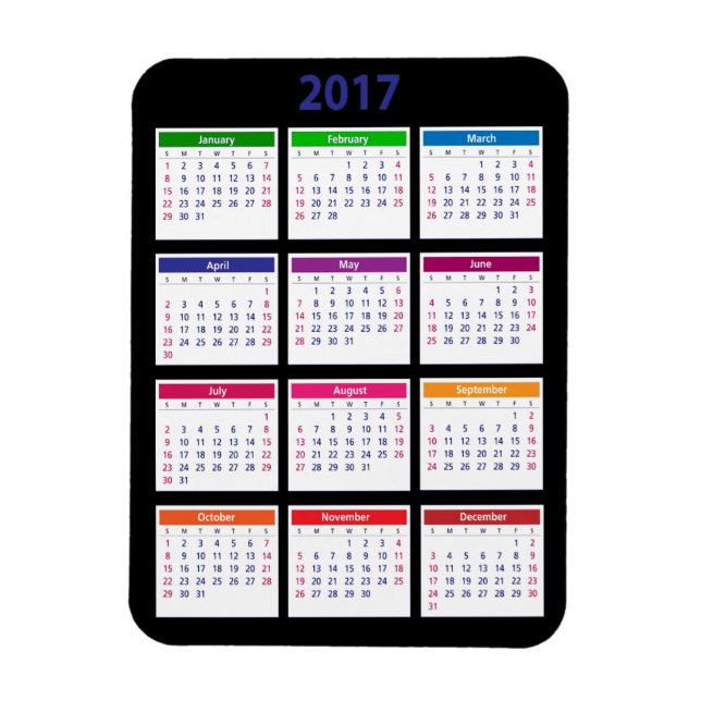 Ímã Calendário de Cores 2017 Personalizável (Vertical)