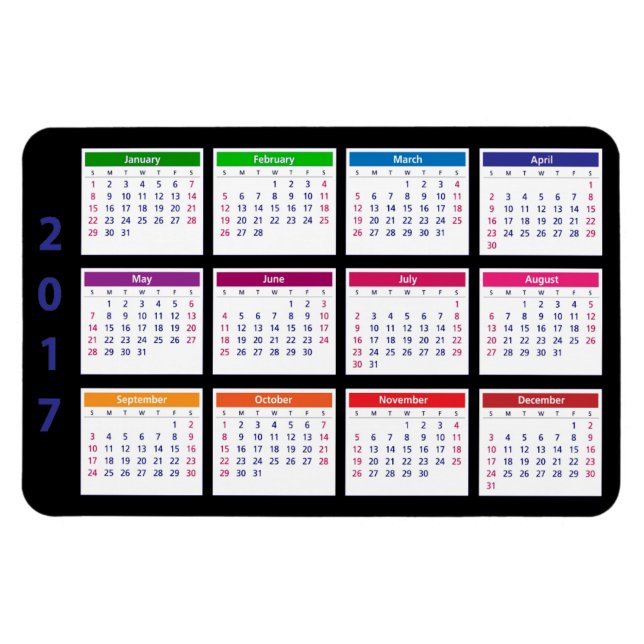 Ímã Calendário de Cores 2017 Personalizável Grande Hor (Horizontal)
