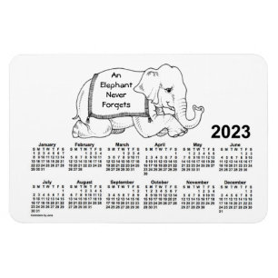 Ímã Calendário de Elefante Branco 2023 por Janz 4x6 Ma