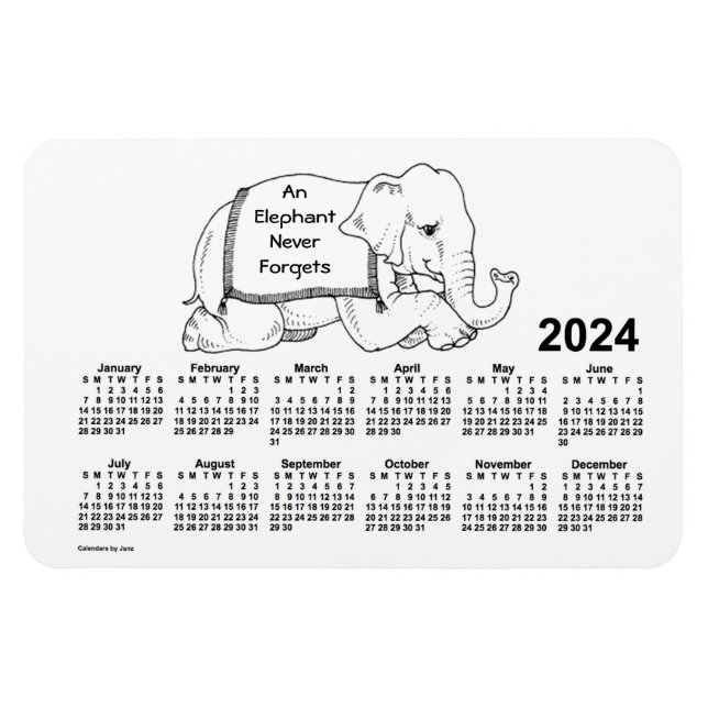 Ímã Calendário de Elefante Branco 2024 por Janz 4x6 Ma (Horizontal)