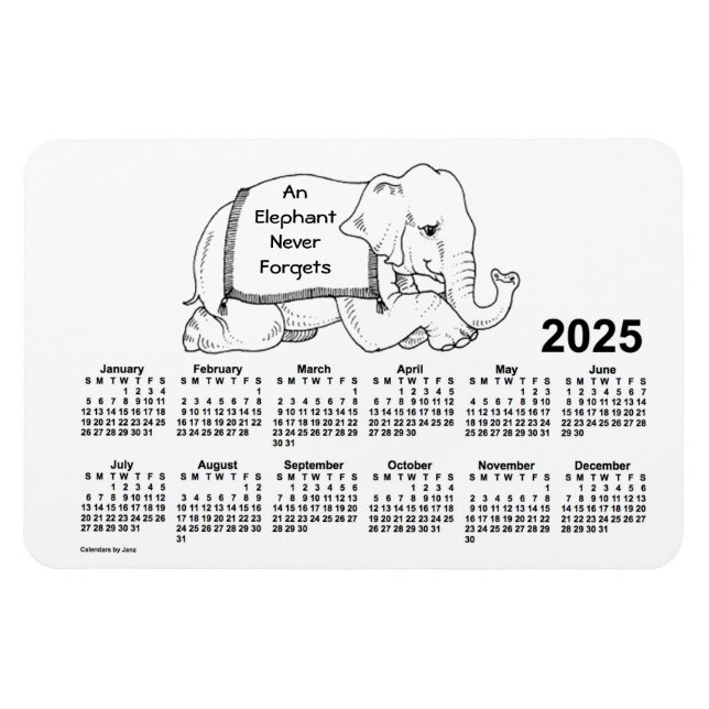 Ímã Calendário de Elefante Branco 2025 por Janz 4x6 Ma (Horizontal)