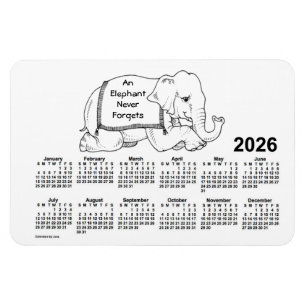Ímã Calendário de Elefante Branco 2026 por Janz 4x6 M