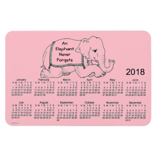 Ímã Calendário de elefante rosa de 2018 por Imagem de