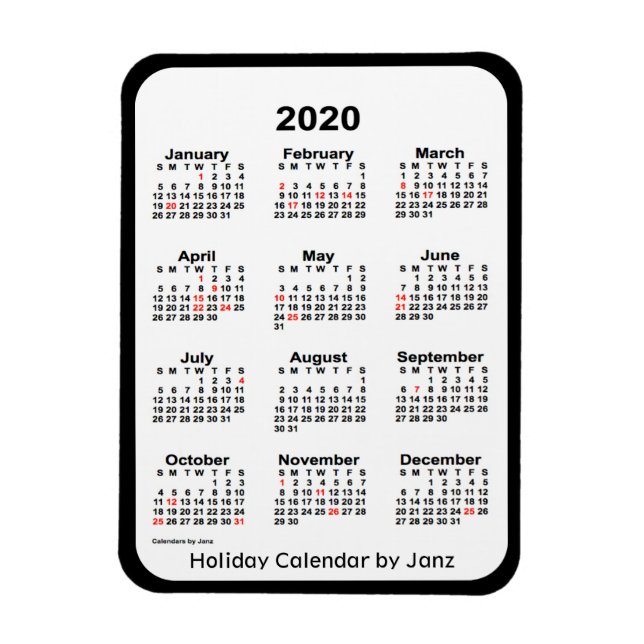Ímã Calendário de feriado preto 2020 por Janz Magnet (Vertical)