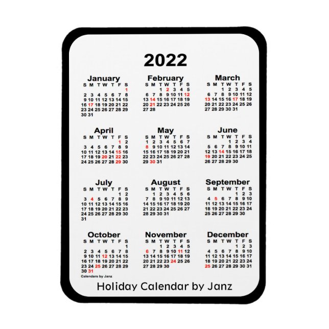 Ímã Calendário de feriados negros 2022 por Janz Magnet (Vertical)