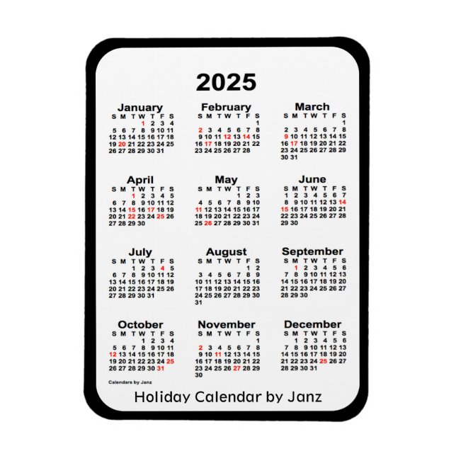 Ímã Calendário de feriados negros 2025 por Janz Magnet (Vertical)