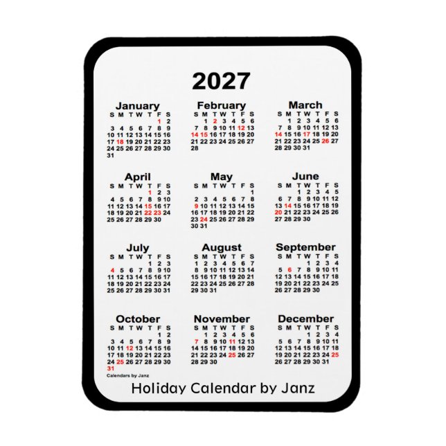 Ímã Calendário de feriados negros 2027 por Janz Magnet (Vertical)