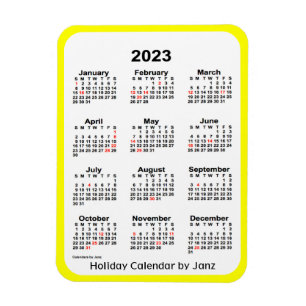 Ímã Calendário de Férias Amarelas 2023 por Janz Magn