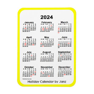 Ímã Calendário de Férias Amarelas 2024 por Janz Magn