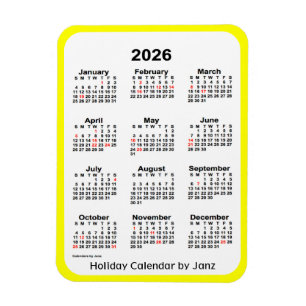 Ímã Calendário de Férias Amarelas 2026 por Janz Magn