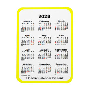Ímã Calendário de Férias Amarelas 2028 por Janz Magn