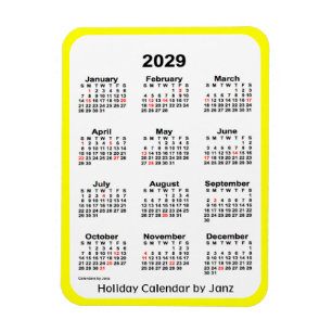 Ímã Calendário de Férias Amarelas 2029 por Janz Magn