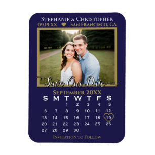 Ímã Calendário de Fotografias do marinho e Dourado Gu