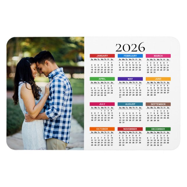 Ímã Calendário de Fotografias Personalizado Colorido 2 (Horizontal)