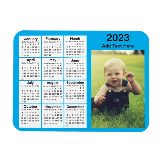 Ímã Calendário de Mini Foto Azul 2023 (Horizontal)