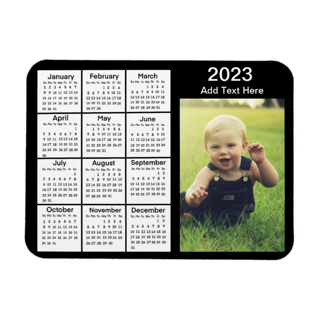 Ímã Calendário de Mini Foto Preto 2023 (Horizontal)