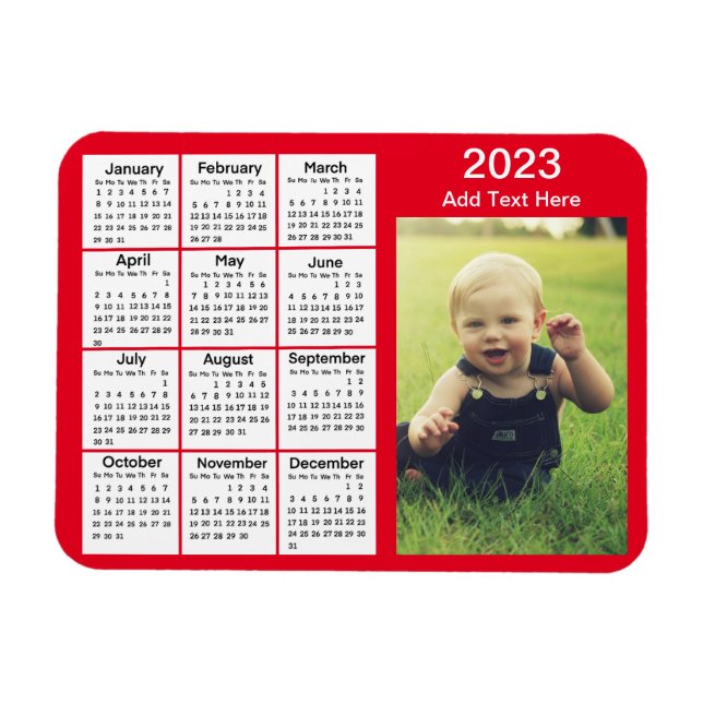 Ímã Calendário de Mini Foto Vermelha 2023 (Horizontal)