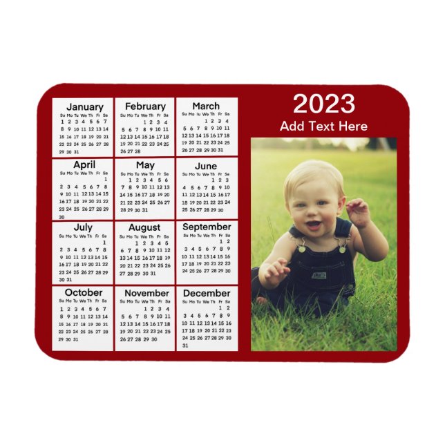 Ímã Calendário de Mini Foto Vermelha 2023 (Horizontal)