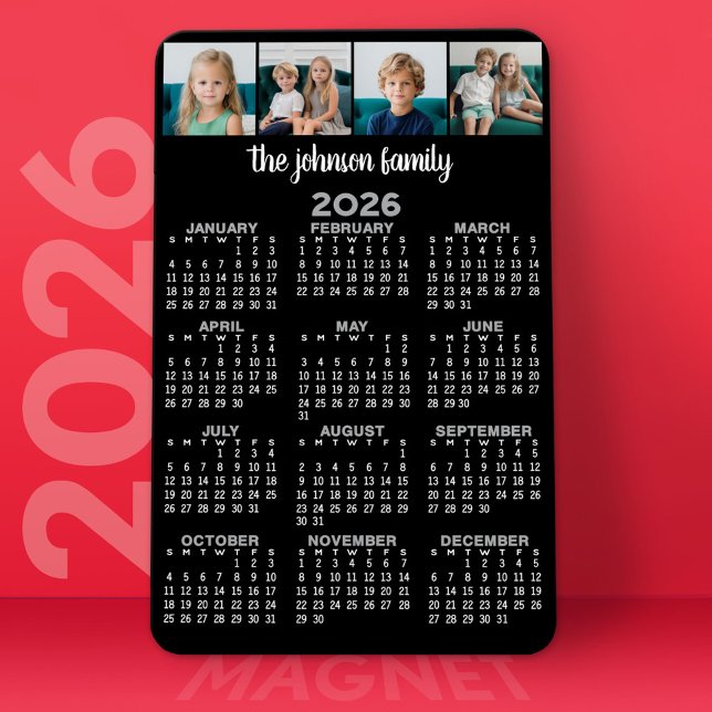Ímã Calendário de Visualização do cheio com 4 fotos (2026 Calendar Magnet)