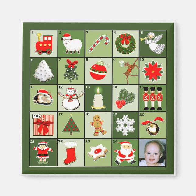 Imã Calendário do Advento de Foto de Natal (Frente)