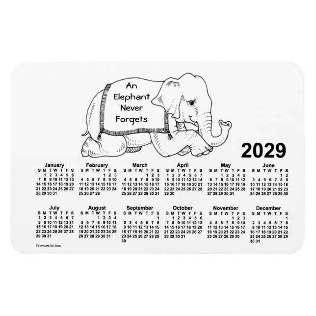 Ímã Calendário do Elefante Branco 2029 por Janz 4x6 Ma (Horizontal)