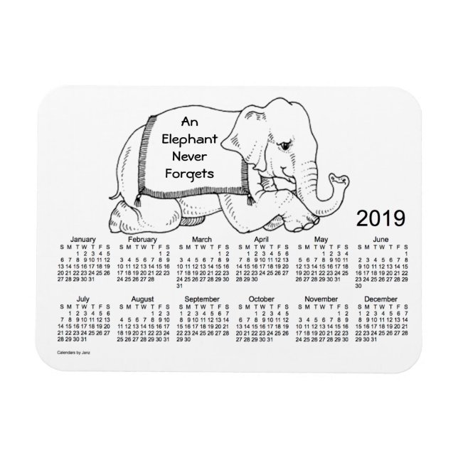 Ímã Calendário do Elefante Branco de 2019 por Janz 3x4 (Horizontal)