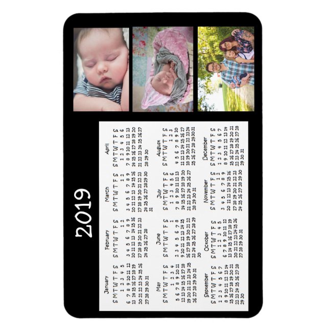 Ímã Calendário do Miniímã Preto de Foto Personalizado  (Vertical)