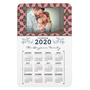 Ímã Calendário do Padrão Rosa Personalizar Foto 2020