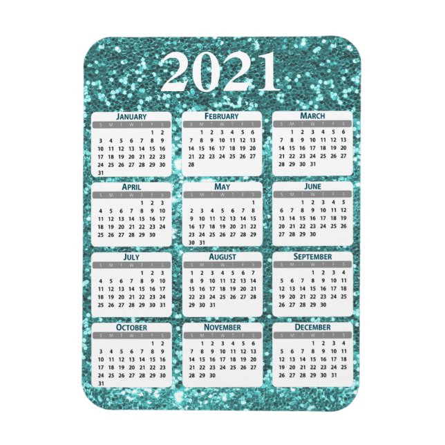 Ímã Calendário do Sparkle Glitter de 2021 - Ano do Che (Vertical)
