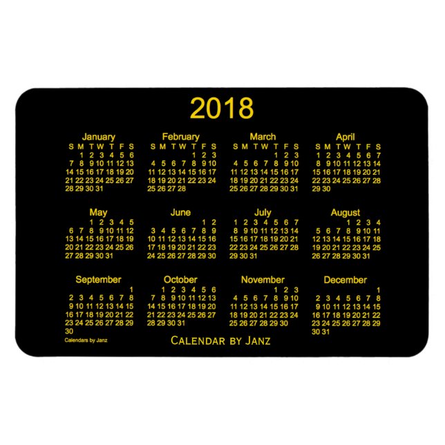 Ímã Calendário Dourado Neon 2018 por Janz 4x6 Magnet (Horizontal)