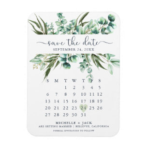 Ímã Calendário Elegante Imã salve a data Eucalyptus