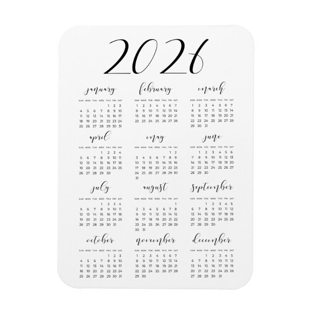 Ímã Calendário elegante simples 2025 (Vertical)