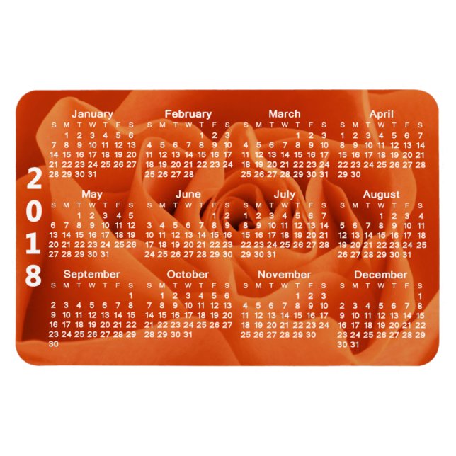 Ímã Calendário Laranja Rosa 2018 (Horizontal)