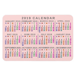Ímã Calendário Mensal 2019 Ano - Cor Rosa
