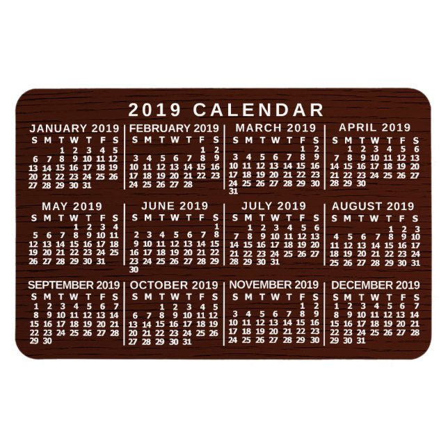Ímã Calendário Mensal 2019 Calendário Mensal Madeira M (Horizontal)