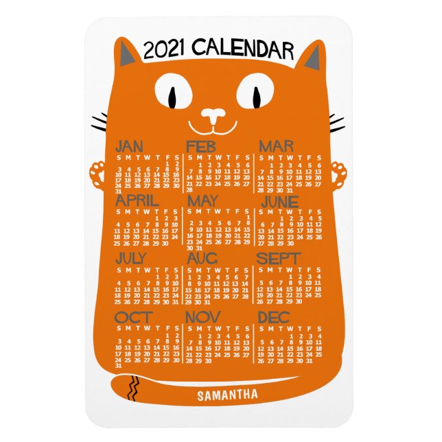 Ímã Calendário Mensal 2021 Ano - Médio Laranja (Vertical)
