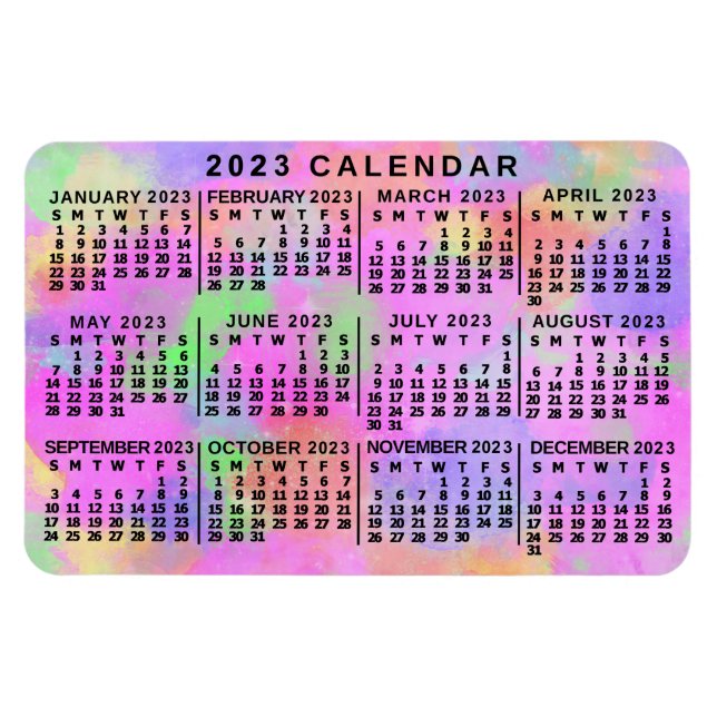 Ímã Calendário Mensal 2023 Ano - Pintura do Arco-Íris (Horizontal)