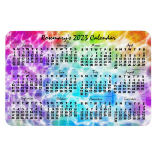 Ímã Calendário Mensal 2023 Ano Tiedye Hippie Rainbow