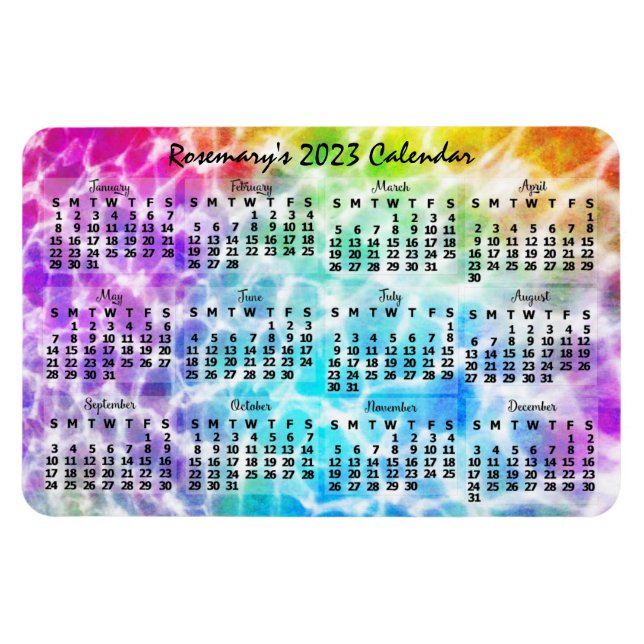 Ímã Calendário Mensal 2023 Ano Tiedye Hippie Rainbow (Horizontal)